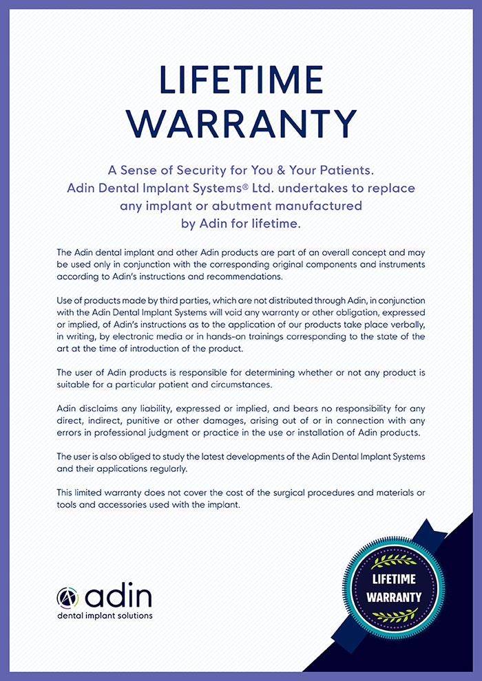 Lifetime Warranty - Adin Implants